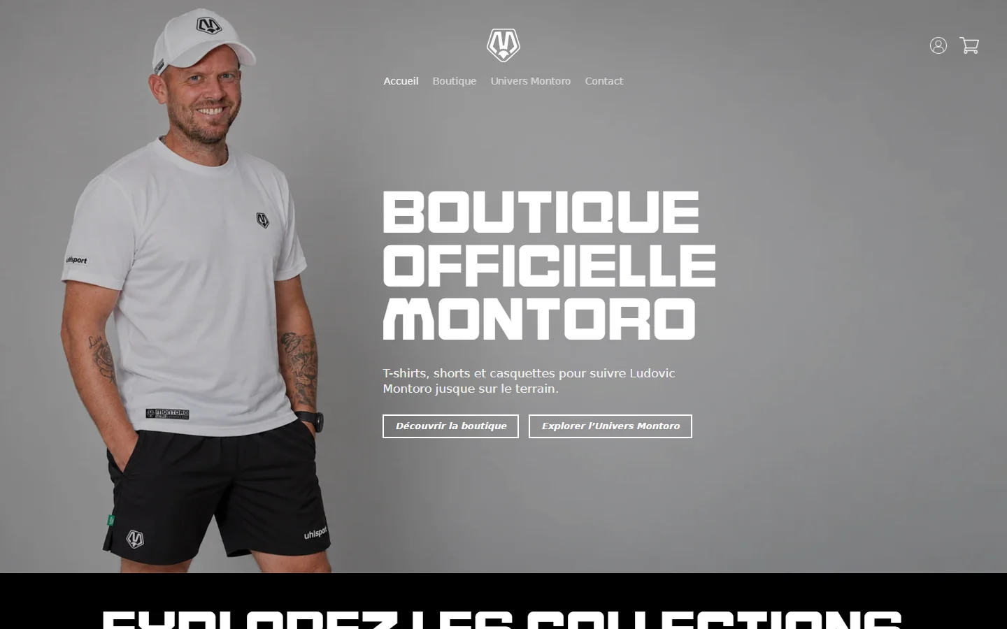 Boutique en ligne d’un sportif professionnel, page d’accueil, vue ordinateur