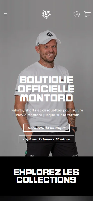 Boutique en ligne d’un sportif professionnel, page d’accueil, vue téléphone